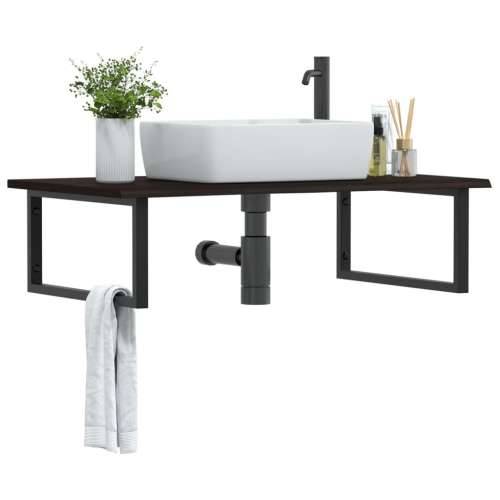 Zidna polica za Lavabo - Umivaonik od čelika i masivne hrastovine tamno smeđa i crna 100 x 60 x 2 cm 1 Pravokutno Cijena