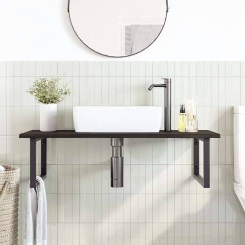 Zidna polica za Lavabo - Umivaonik od čelika i masivne hrastovine tamno smeđa i crna 100 x 60 x 2 cm 1 Pravokutno Cijena