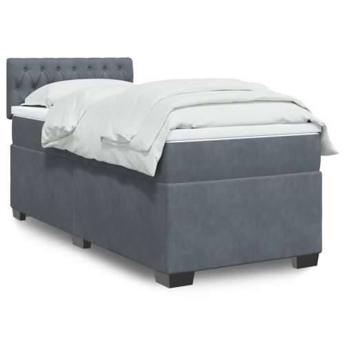 Box spring krevet s madracem tamnosivi 100x200 cm baršunasti - Tamno siva 100 x 200 cm Dizajn s gumbima Cijena