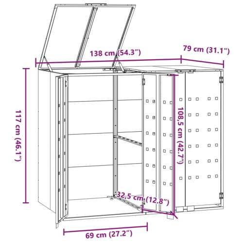 Spremište za 2 kante za otpad crno 138 x 79 x 117 cm čelično - Crna 2 1 Cijena