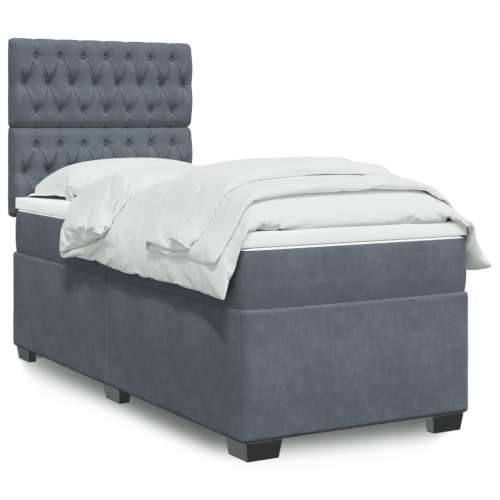 Box spring krevet s madracem tamnosivi 90x200 cm baršunasti - Tamno siva 90 x 200 cm Dizajn s gumbima Cijena