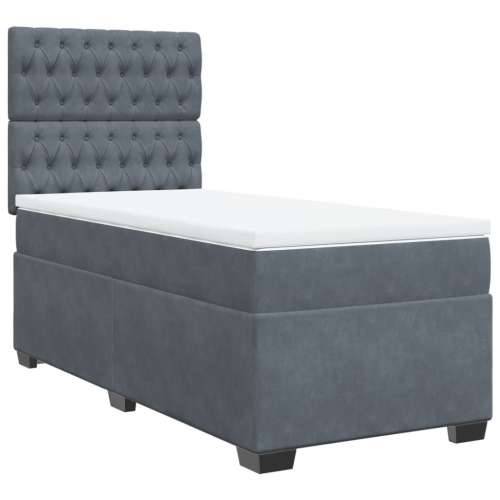 Box spring krevet s madracem tamnosivi 90x200 cm baršunasti - Tamno siva 90 x 200 cm Dizajn s gumbima Cijena