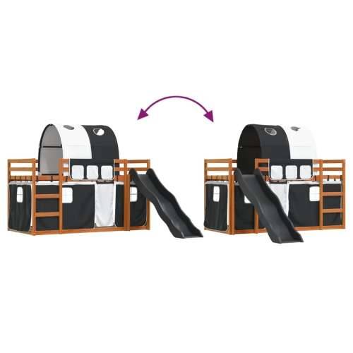 Krevet na kat s toboganom i zavjesama bijelo-crni 90 x 200 cm - Smeđa i crna 90 x 200 cm Cijena