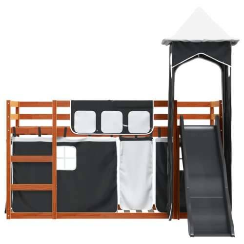 Krevet na kat s toboganom i zavjesama bijelo-crni 90 x 200 cm - Smeđa i crna 90 x 200 cm Cijena