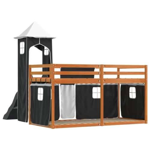 Krevet na kat s toboganom i zavjesama bijelo-crni 90 x 200 cm - Smeđa i crna 90 x 200 cm Cijena