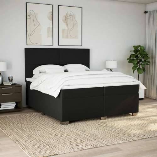 Krevet s oprugama i madracem crni 200x200 cm od tkanine - Crna 200 x 200 cm Gladak dizajn Cijena