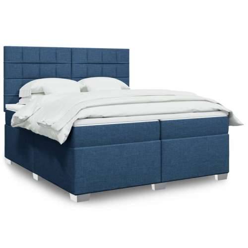 Krevet s oprugama i madracem plavi 200 x 200 cm od tkanine - Plava 200 x 200 cm Blok s kvadratima Cijena