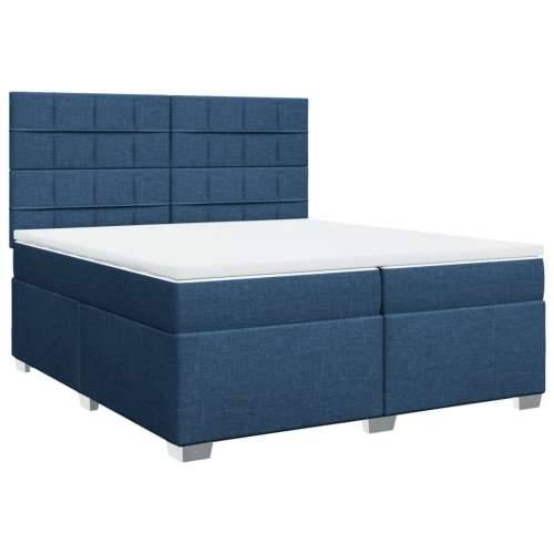 Krevet s oprugama i madracem plavi 200 x 200 cm od tkanine - Plava 200 x 200 cm Blok s kvadratima Cijena