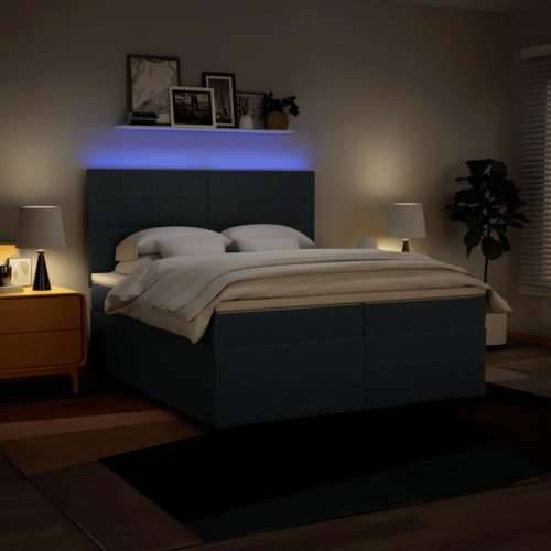 Krevet s oprugama i madracem plavi 200 x 200 cm od tkanine - Plava 200 x 200 cm Blok s kvadratima Cijena
