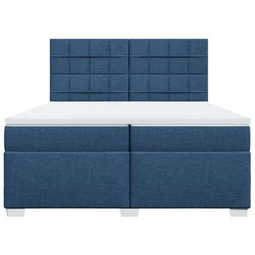 Krevet s oprugama i madracem plavi 200 x 200 cm od tkanine - Plava 200 x 200 cm Blok s kvadratima Cijena