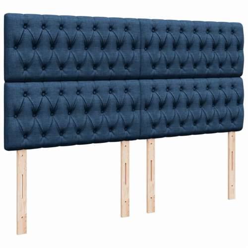 Krevet s oprugama i madracem plavi 200 x 200 cm od tkanine - Plava 200 x 200 cm Dizajn s gumbima Cijena