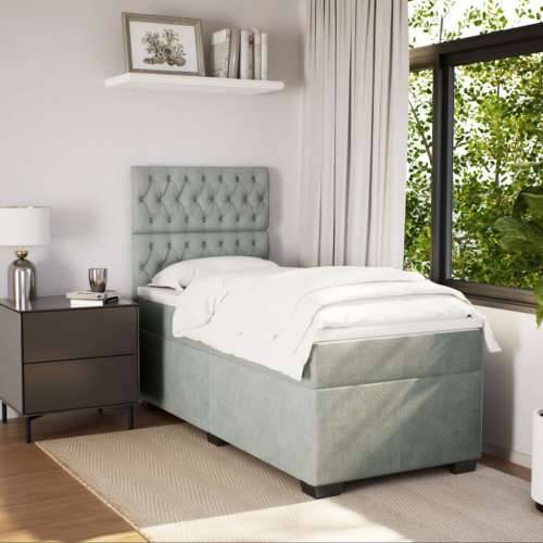 Box spring krevet s madracem svjetlosivi 80 x 200 cm baršunasti - Svjetlosiva 80 x 200 cm Dizajn s gumbima Cijena