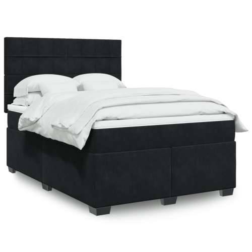 Krevet s oprugama i madracem crni 140 x 190 cm baršunasti - Crna 140 x 190 cm Blok s kvadratima Cijena