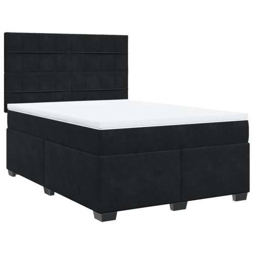 Krevet s oprugama i madracem crni 140 x 190 cm baršunasti - Crna 140 x 190 cm Blok s kvadratima Cijena
