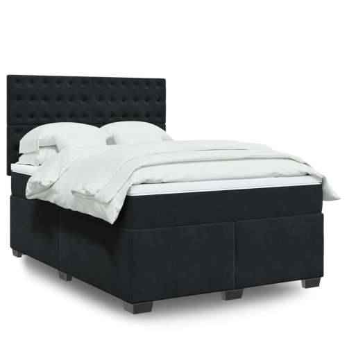 Krevet s oprugama i madracem crni 140 x 190 cm baršunasti - Crna 140 x 190 cm gumbi Cijena
