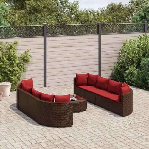 Vrtna garnitura - 9-dijelni set vrtnih sofa s jastucima poliratan smeđi - Smeđe-crvena 8 Cijena