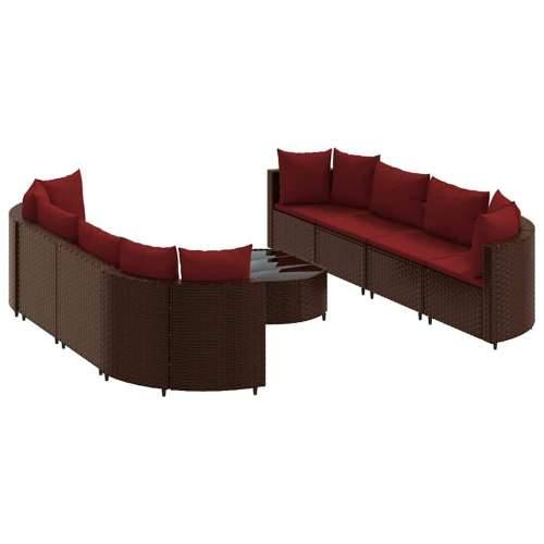 Vrtna garnitura - 9-dijelni set vrtnih sofa s jastucima poliratan smeđi - Smeđe-crvena 8 Cijena