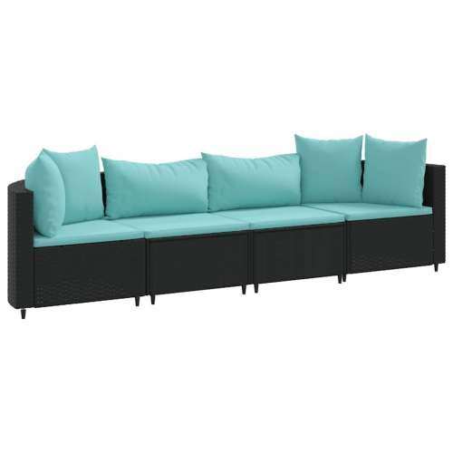 Vrtna garnitura - 4-dijelni set vrtnih sofa od poliratana s jastucima crni - Crna i plava 4 Cijena