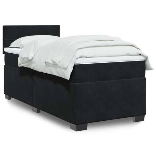 Box spring krevet s madracem crni 80 x 200 cm baršunasti - Crna 80 x 200 cm Blok s kvadratima Cijena
