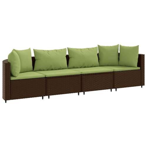 Vrtna garnitura - 4-dijelni set vrtnih sofa od poliratana s jastucima smeđi - Smeđe-zelena 4 Cijena