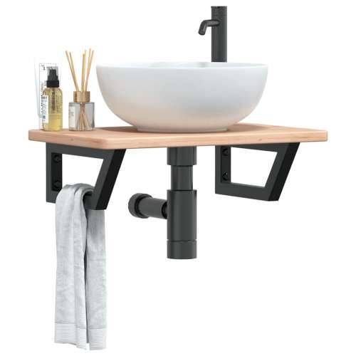 Zidna polica za Lavabo - Umivaonik od čelika i masivne hrastovine Smeđa i crna 60 x 40 x 2.5 cm 1 Trapez Cijena