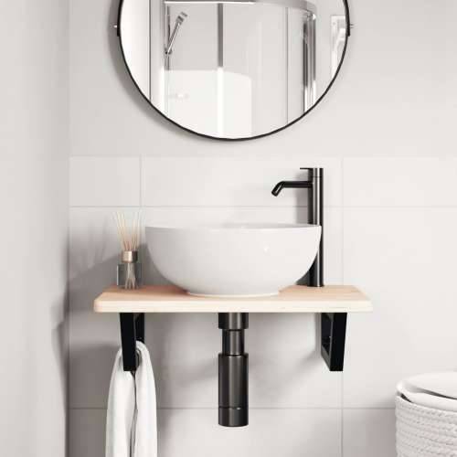 Zidna polica za Lavabo - Umivaonik od čelika i masivne hrastovine Smeđa i crna 60 x 40 x 2.5 cm 1 Trapez Cijena