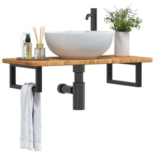 Zidna polica za Lavabo - Umivaonik od čelika i masivne hrastovine - svijetlo smeđa i crna 80 x 40 x 2.5 cm 1 Pravokutno Cijena