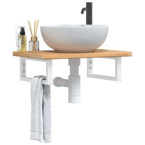 Zidna polica za Lavabo - Umivaonik od čelika i masivne hrastovine - svijetlo smeđa i bijela 60 x 40 x 2.5 cm 1 Pravokutno Cijena