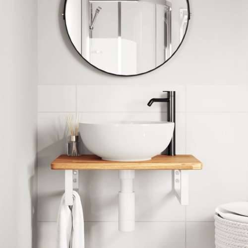 Zidna polica za Lavabo - Umivaonik od čelika i masivne hrastovine - svijetlo smeđa i bijela 60 x 40 x 2.5 cm 1 Pravokutno Cijena