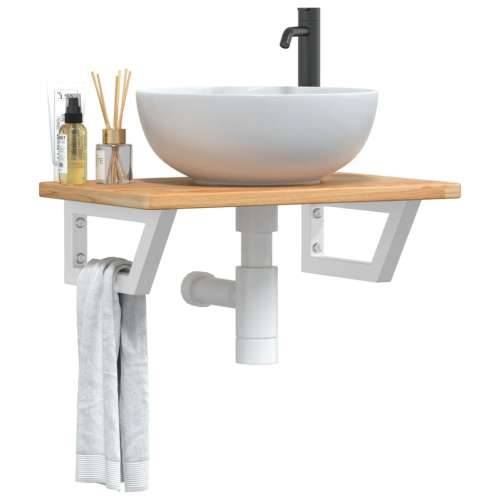 Zidna polica za Lavabo - Umivaonik od čelika i masivne hrastovine - svijetlo smeđa i bijela 60 x 40 x 2.5 cm 1 Trapez Cijena