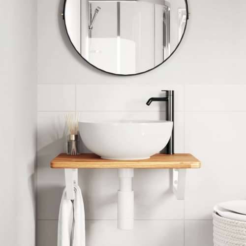 Zidna polica za Lavabo - Umivaonik od čelika i masivne hrastovine - svijetlo smeđa i bijela 60 x 40 x 2.5 cm 1 Trapez Cijena