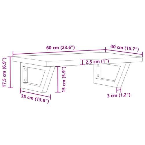 Zidna polica za Lavabo - Umivaonik od čelika i masivne hrastovine - svijetlo smeđa i bijela 60 x 40 x 2.5 cm 1 Trapez Cijena