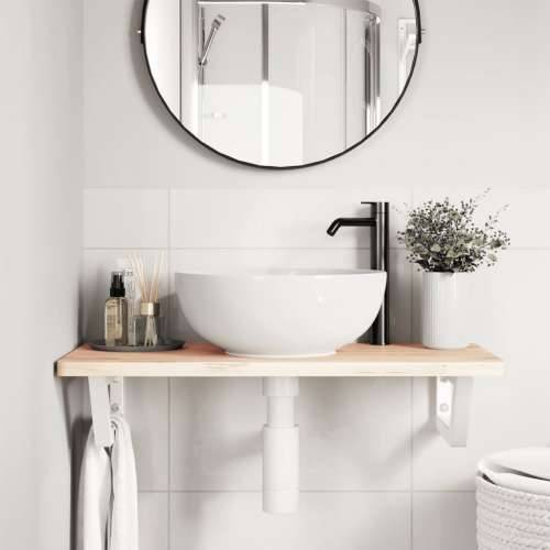 Zidna polica za Lavabo - Umivaonik od čelika i masivne bukovine - Smeđa i bijela 80 x 40 x 2.5 cm 1 Trapez Cijena