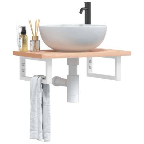 Zidna polica za Lavabo - Umivaonik od čelika i masivne bukovine - Smeđa i bijela 60 x 40 x 2.5 cm 1 Pravokutno Cijena