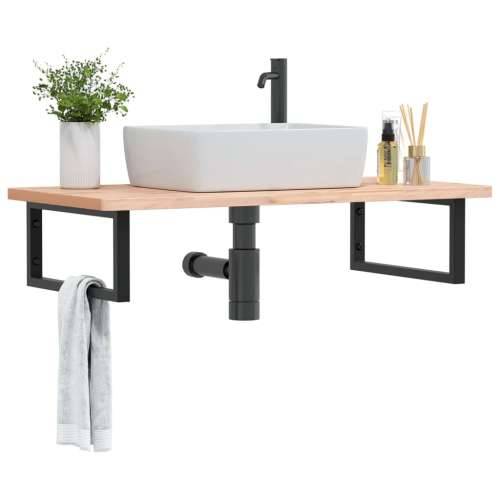 Zidna polica za Lavabo - Umivaonik od čelika i masivne bukovine Smeđa i crna 100 x 50 x 2.5 cm 1 Pravokutno Cijena