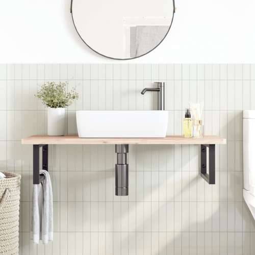 Zidna polica za Lavabo - Umivaonik od čelika i masivne bukovine Smeđa i crna 100 x 50 x 2.5 cm 1 Pravokutno Cijena