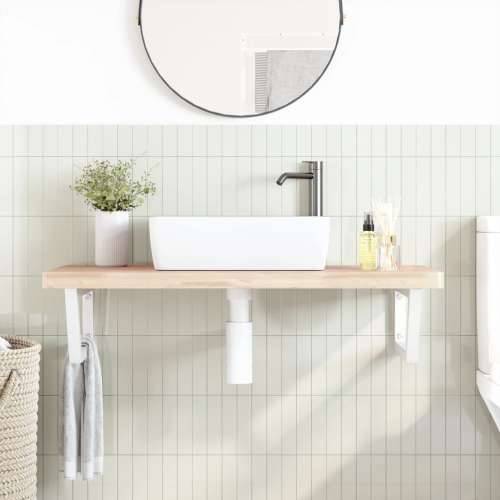 Zidna polica za Lavabo - Umivaonik od čelika i masivne bukovine - Smeđa i bijela 100 x 50 x 4 cm 1 Trapez Cijena