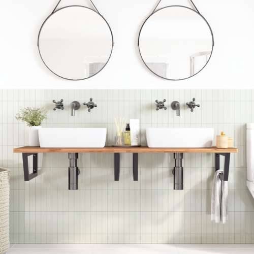 Zidna polica za Lavabo - Umivaonik od čelika i masivne bukovine - Crna 150 x 55 x 2.5 cm 1 Trapez Cijena