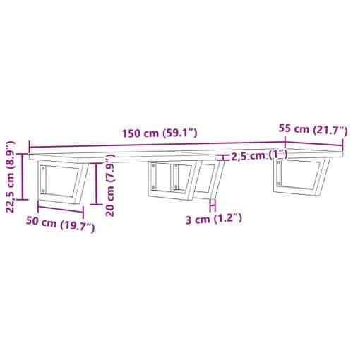 Zidna polica za Lavabo - Umivaonik od čelika i masivne bukovine - Crna 150 x 55 x 2.5 cm 1 Trapez Cijena