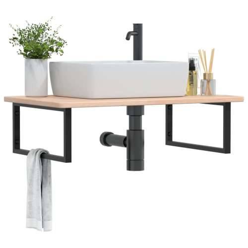 Zidna polica za Lavabo - Umivaonik od čelika i masivne hrastovine Smeđa i crna 100 x 60 x 2.5 cm 1 Pravokutno Cijena