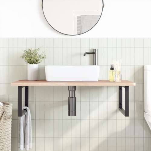 Zidna polica za Lavabo - Umivaonik od čelika i masivne hrastovine Smeđa i crna 100 x 60 x 2.5 cm 1 Pravokutno Cijena