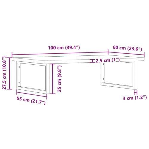 Zidna polica za Lavabo - Umivaonik od čelika i masivne hrastovine Smeđa i crna 100 x 60 x 2.5 cm 1 Pravokutno Cijena