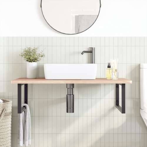 Zidna polica za Lavabo - Umivaonik od čelika i masivne hrastovine Smeđa i crna 100 x 60 x 2.5 cm 1 Pravokutno Cijena