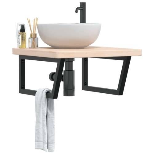 Zidna polica za Lavabo - Umivaonik od čelika i masivne hrastovine - Smeđa i crna 60 x 60 x 4 cm 1 Trapez Cijena