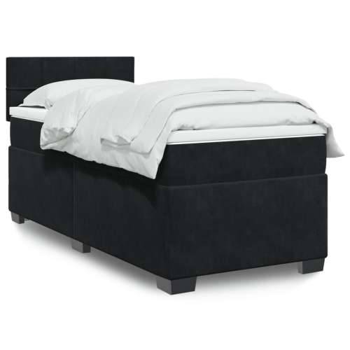Box spring krevet s madracem crni 80 x 200 cm baršunasti - Crna 80 x 200 cm Blok s kvadratima Cijena