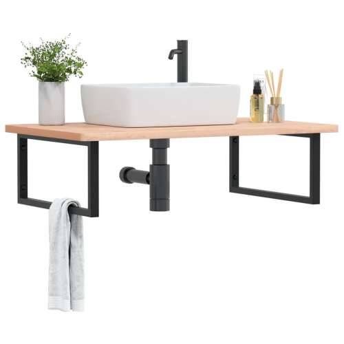 Zidna polica za Lavabo - Umivaonik od čelika i masivne bukovine Smeđa i crna 100 x 60 x 2.5 cm 1 Pravokutno Cijena