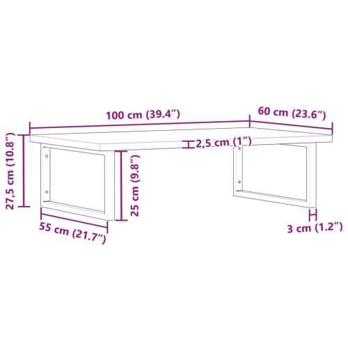 Zidna polica za Lavabo - Umivaonik od čelika i masivne bukovine Smeđa i crna 100 x 60 x 2.5 cm 1 Pravokutno Cijena