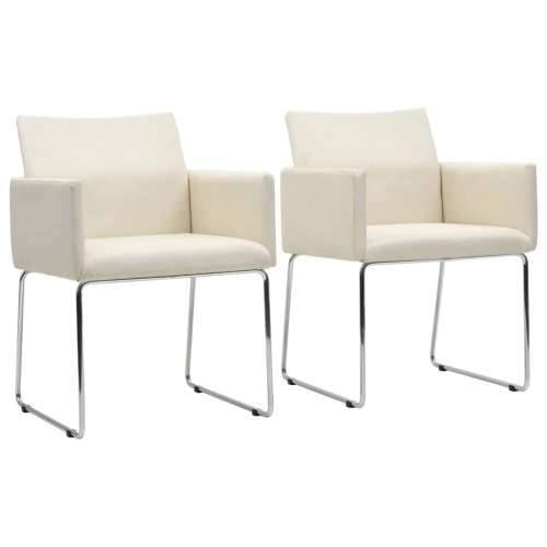 Blagovaonske stolice od tkanine 2 kom s izgledom platna bijele