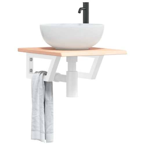 Zidna polica za Lavabo - Umivaonik od čelika i masivne hrastovine - Smeđa i bijela 40 x 50 x 2 cm 1 Trapez Cijena