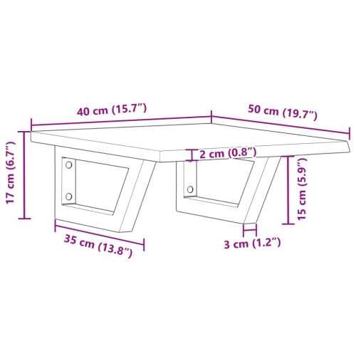 Zidna polica za Lavabo - Umivaonik od čelika i masivne hrastovine - Smeđa i bijela 40 x 50 x 2 cm 1 Trapez Cijena